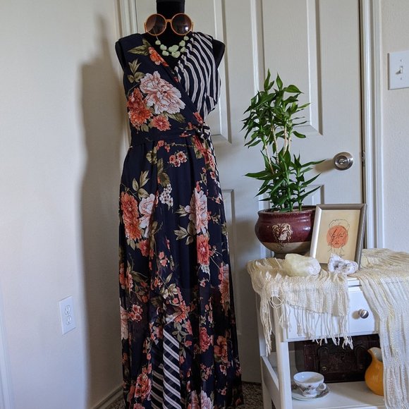 Mixed Pattern Dressy Summer Dress - Picture 1 of 5